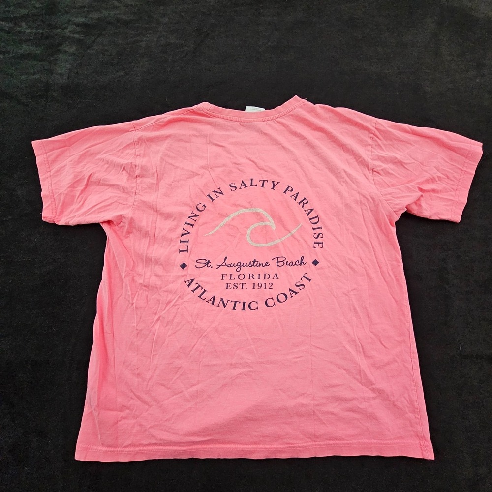 St Augustine Beach Salty Paradise Pink Short Sleeve Cotton T-Shirt Women's L